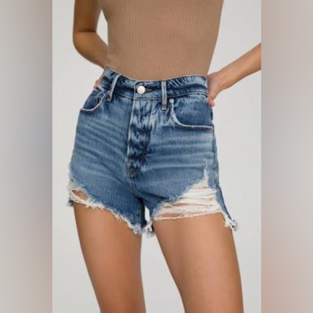 Good American Women’s 00/24 Bombshell Jean Shorts Stretchy Denim Distressed